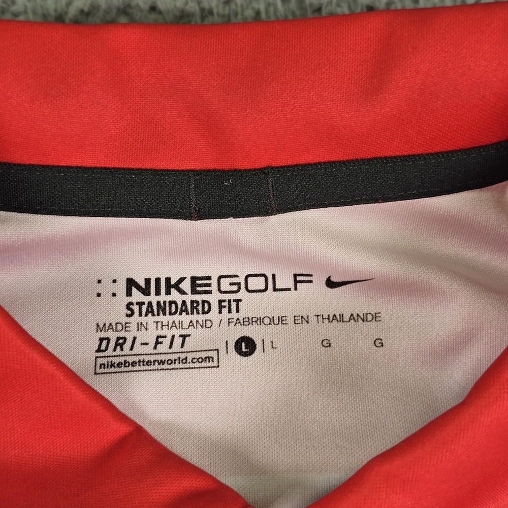 Nike Golf Dri-FIT Polo Shirt Large Red White Stripe Breathe Bold Standard Fit - Picture 5 of 10